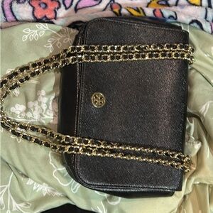 Tory Burch Black Crossbody Bag with Gold Chain